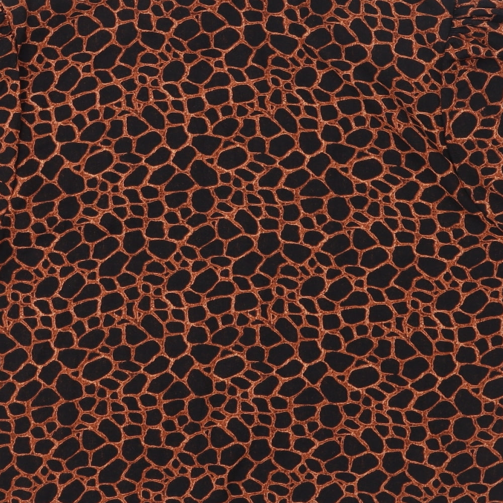 LOSTSTOCK Womens Black Animal Print Polyester Basic Blouse Size L V-Neck - Leopard print