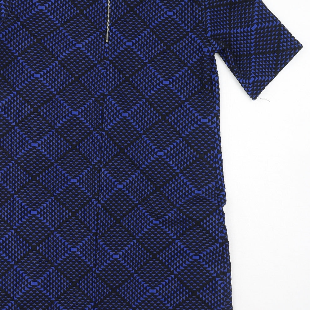 Wallis Womens Blue Geometric Polyester Mini Size S Round Neck Zip