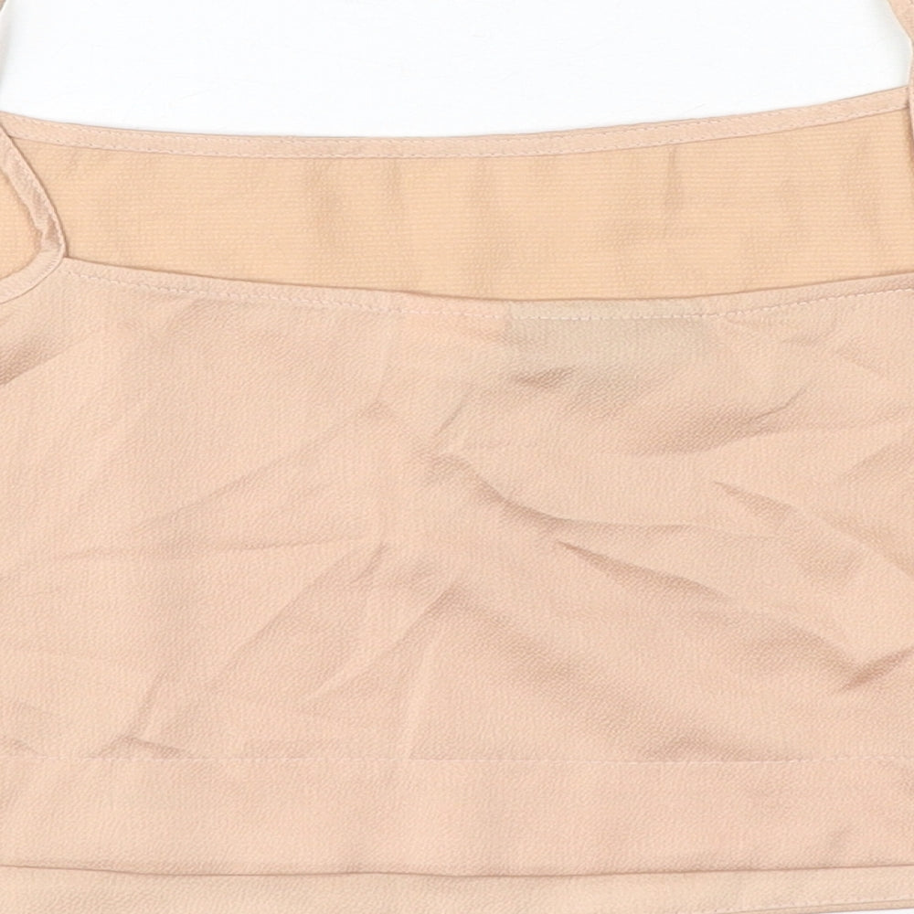 Topshop Womens Gold Polyester Cropped Tank Size 10 Square Neck - Tie Detail