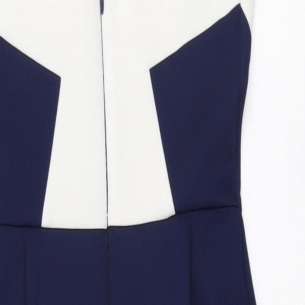 Lipsy Womens Blue Colourblock Polyester Bodycon Size 8 V-Neck Zip