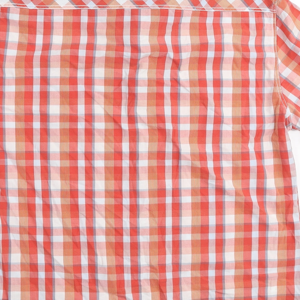 Marks & Spencer Mens Orange Plaid Cotton Button-Up Size L Collared Button