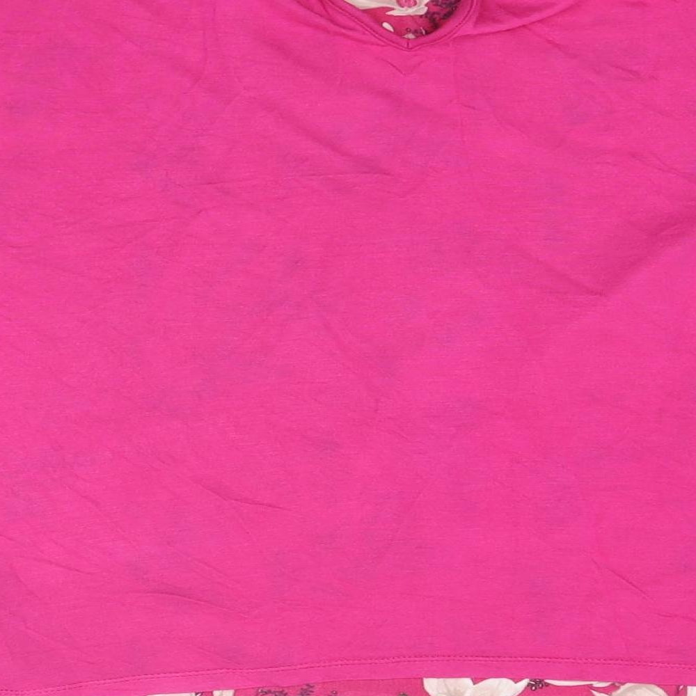 Oasis Womens Pink Floral Polyester Basic T-Shirt Size M Round Neck