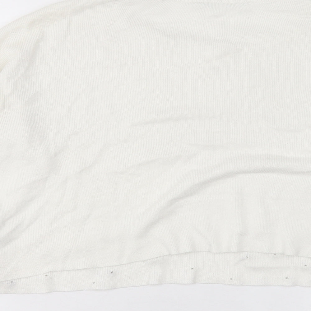 Stradivarius Womens White Crew Neck Acrylic Pullover Jumper Size S