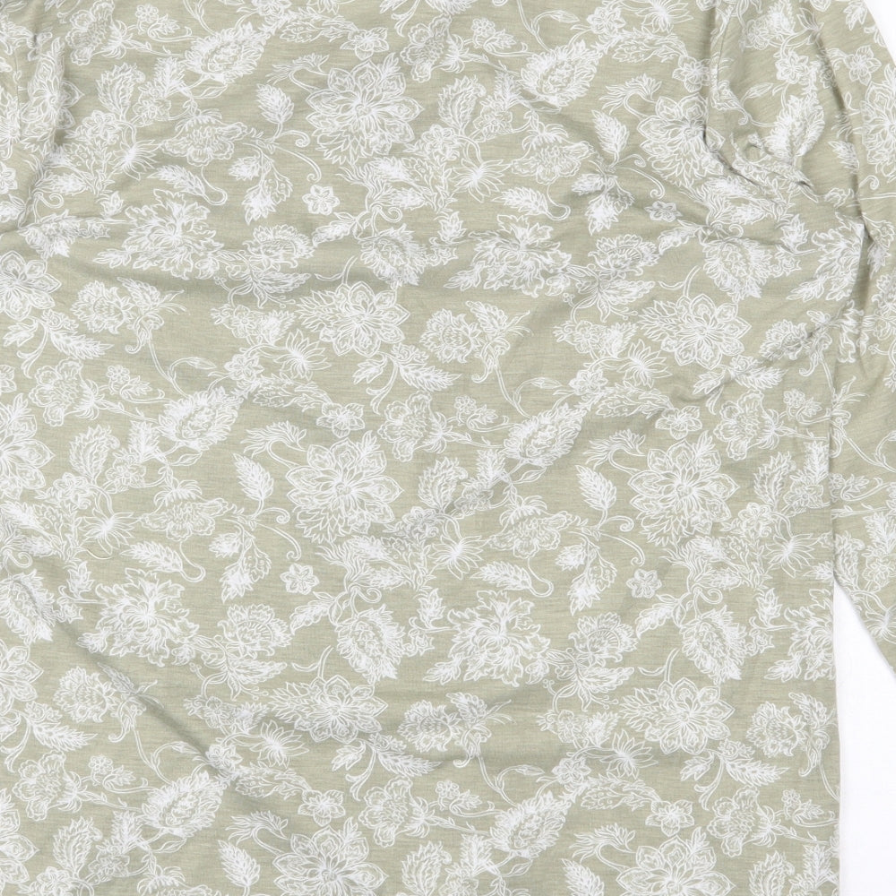Isle Essentials Womens Green Floral Polyester Basic Blouse Size M V-Neck