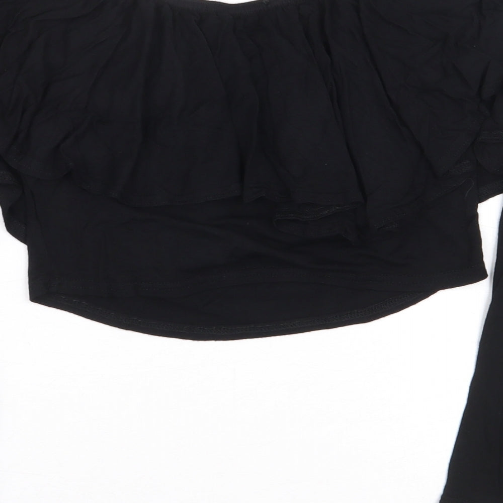 Select Womens Black Viscose Cropped T-Shirt Size 14 Off the Shoulder