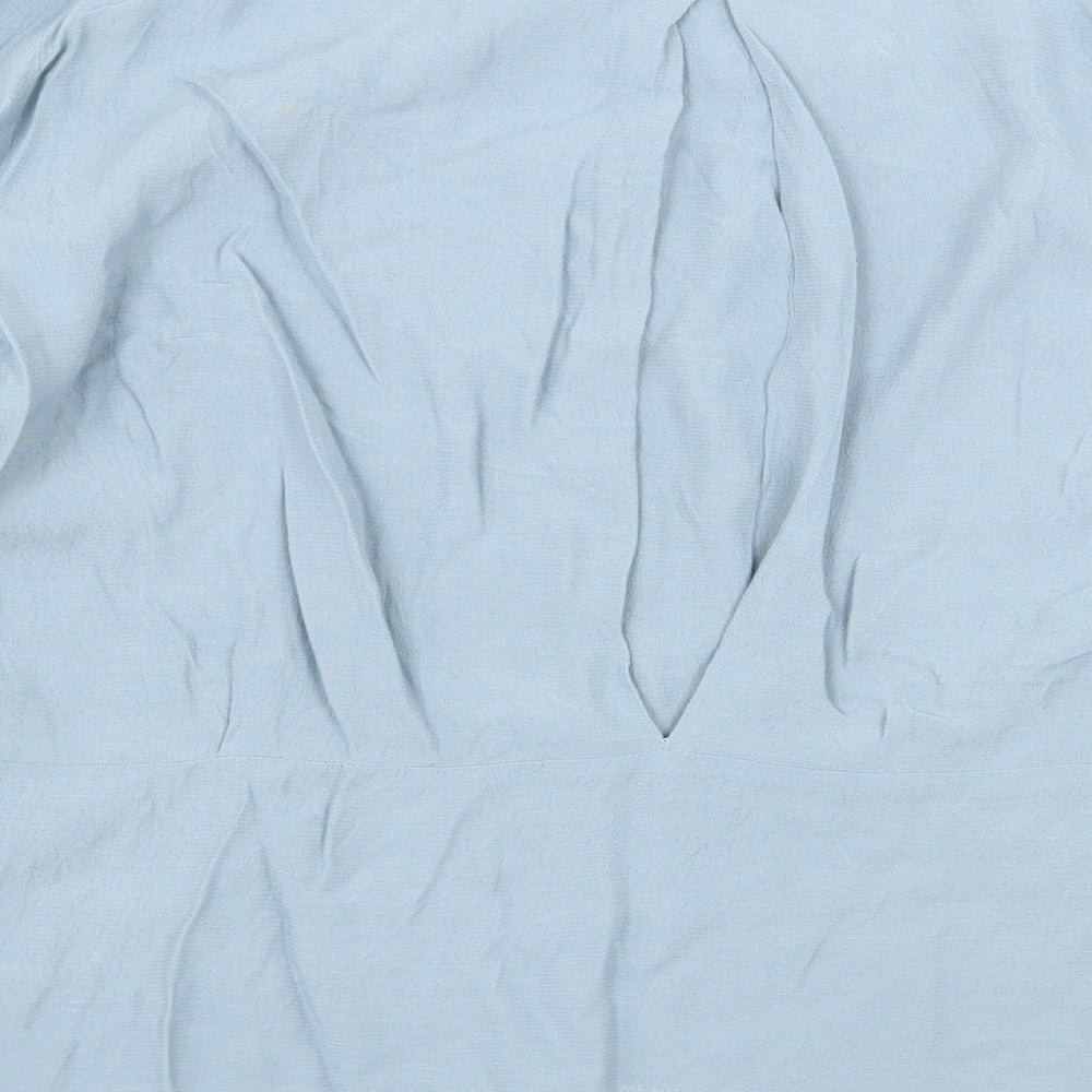 Marks & Spencer Womens Blue Viscose Basic Blouse Size 14 Boat Neck - Back Slit