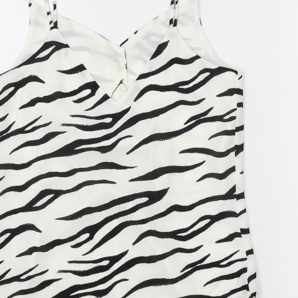 Marks & Spencer Womens White Animal Print Polyester Camisole Tank Size 6 V-Neck - Zebra Print