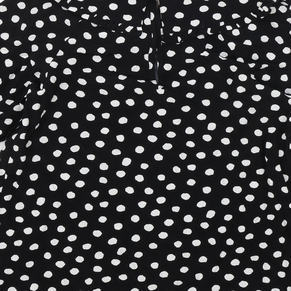 Marks & Spencer Womens Black Polka Dot Viscose Basic Blouse Size 6 Collared