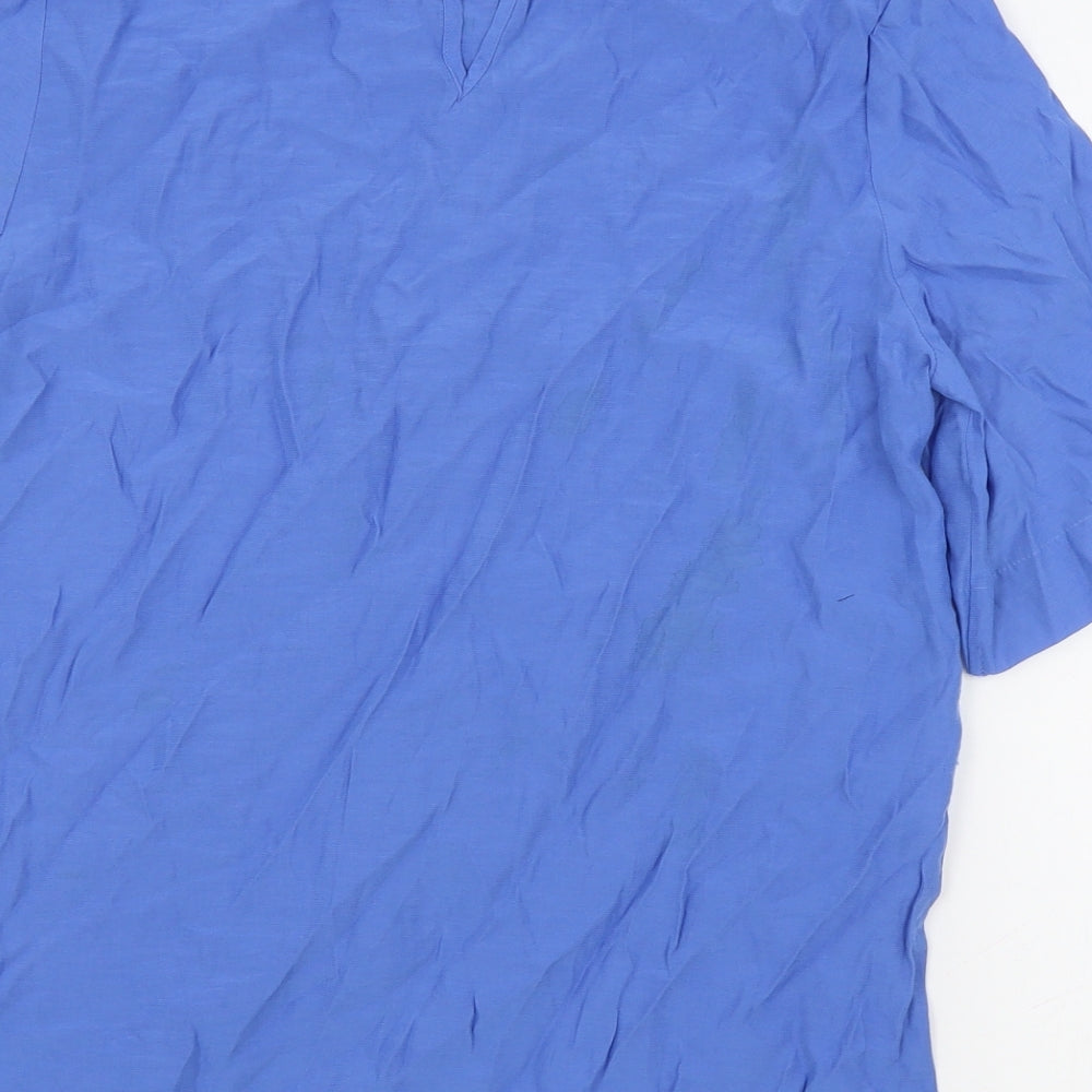 Marks & Spencer Womens Blue Viscose Basic T-Shirt Size 6 Round Neck