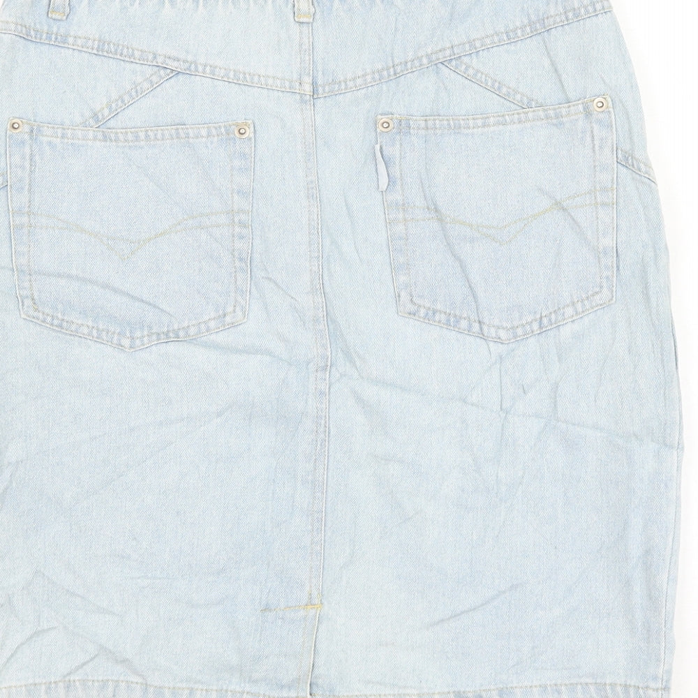 Blue Berry Womens Blue Cotton Straight & Pencil Skirt Size M Zip
