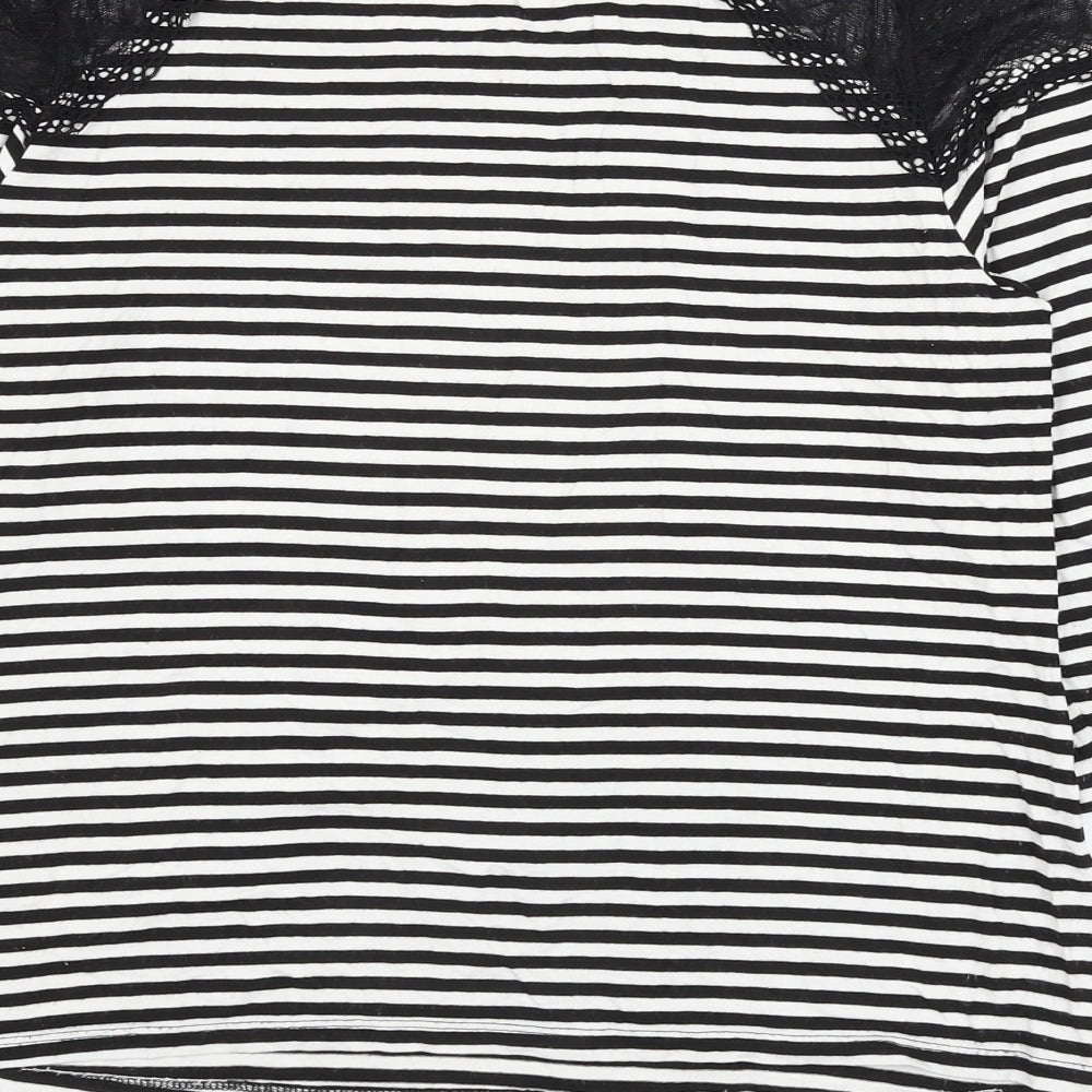 Principles Womens Black Striped Viscose Basic Blouse Size 12 Round Neck - Lace Shoulder