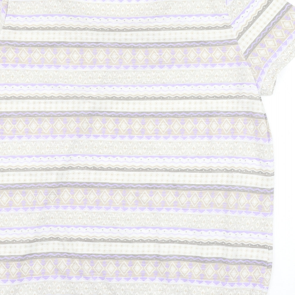 Preworn Womens Multicoloured Geometric Polyester Basic Blouse Size 16 Scoop Neck