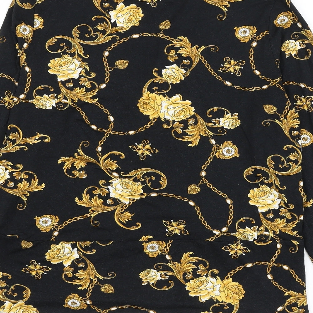 Dorothy Perkins Womens Black Floral Viscose Basic Blouse Size 12 V-Neck