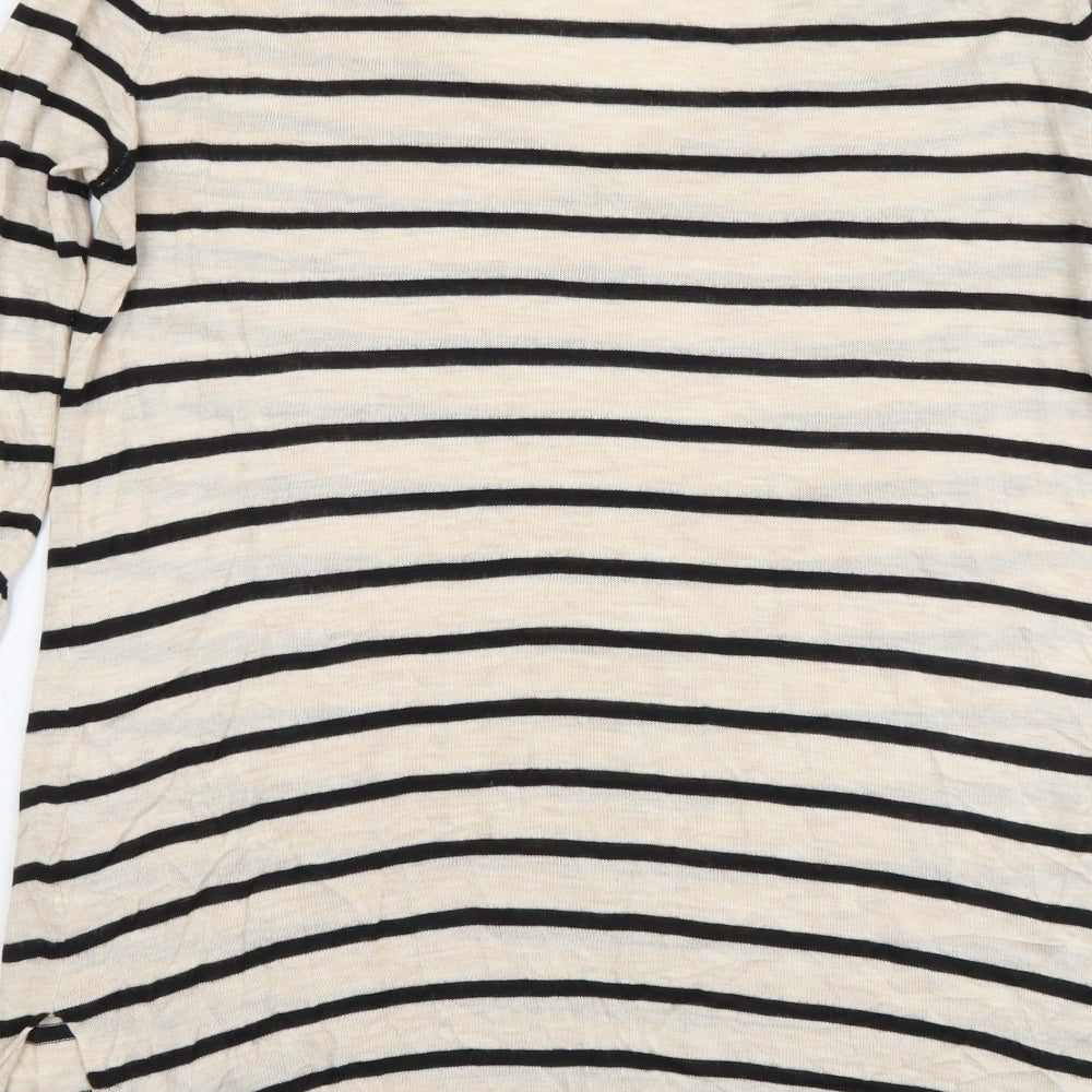 H&M Womens Beige V-Neck Striped Acrylic Pullover Jumper Size XS
