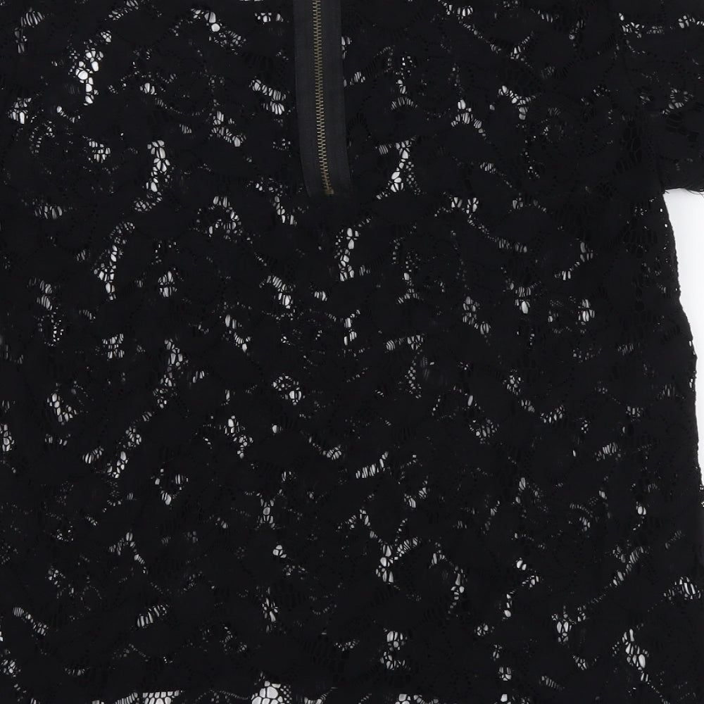 Zara Womens Black Polyester Basic Blouse Size S Boat Neck