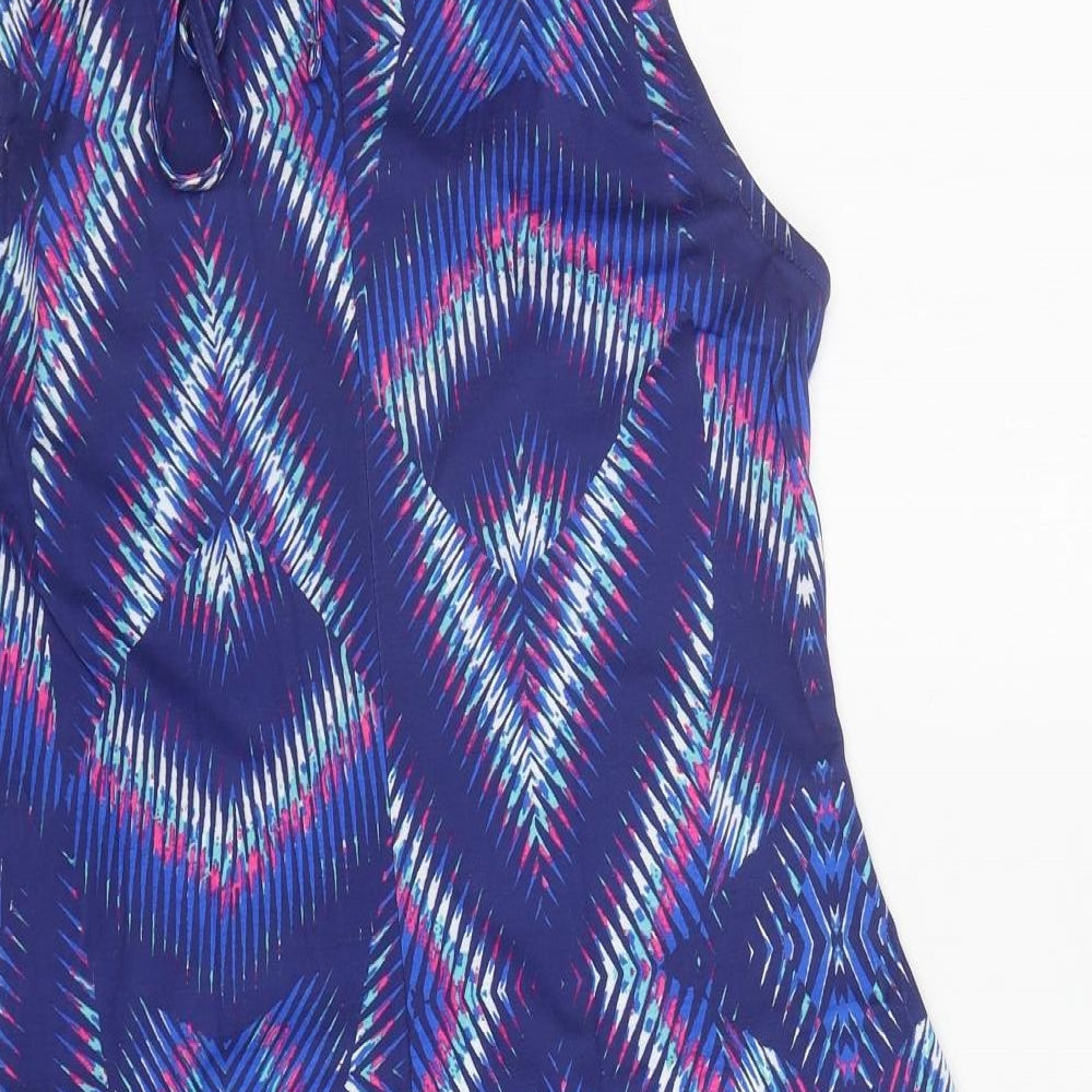 Kaleidoscope Womens Blue Geometric Polyester Skater Dress Size 14 Halter Pullover