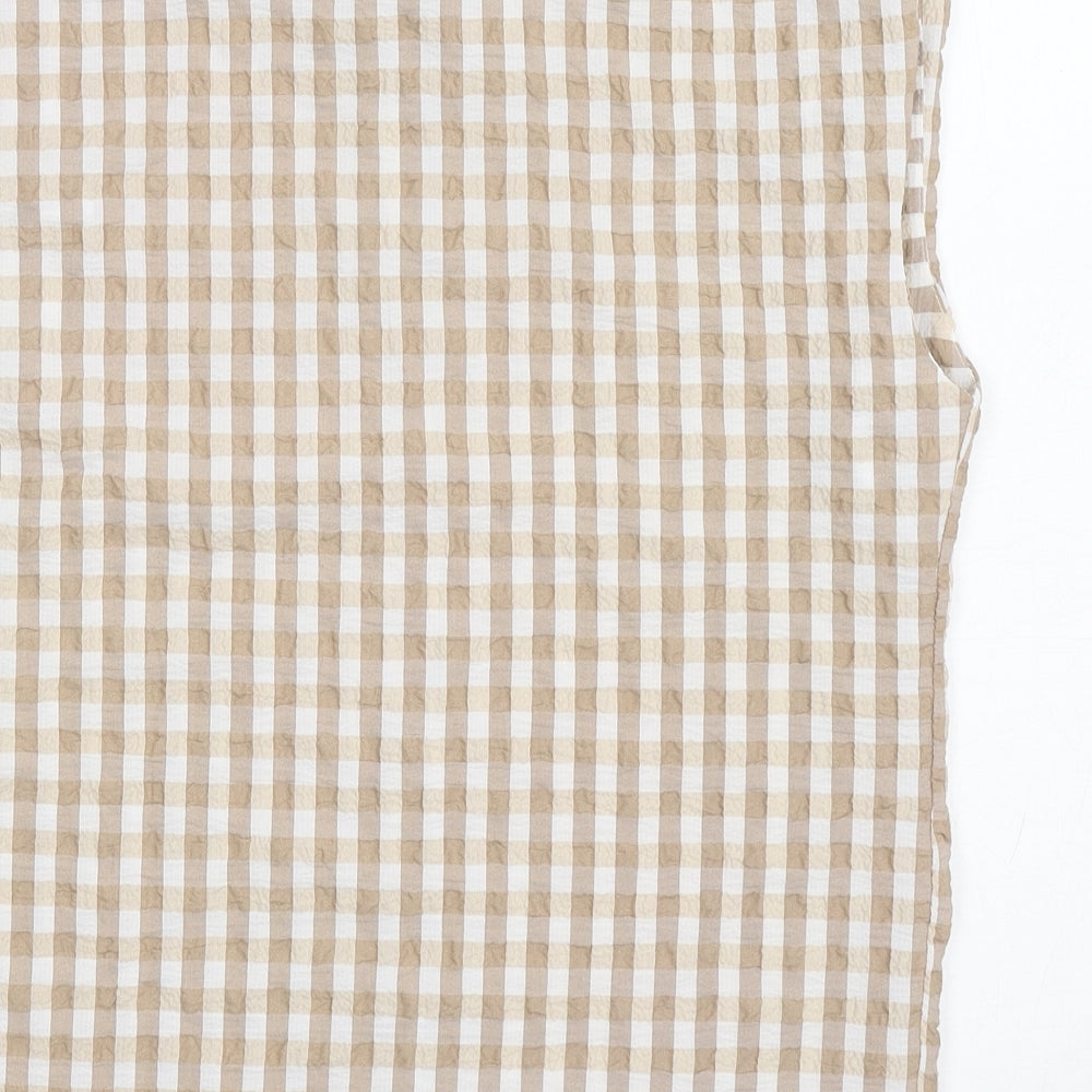 Enjoy Womens Brown Check Viscose Basic Button-Up Size S Collared