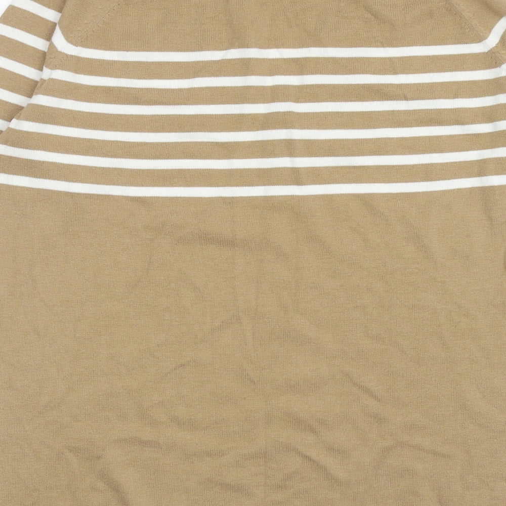NEXT Womens Brown V-Neck Striped Cotton Pullover Jumper Size 12