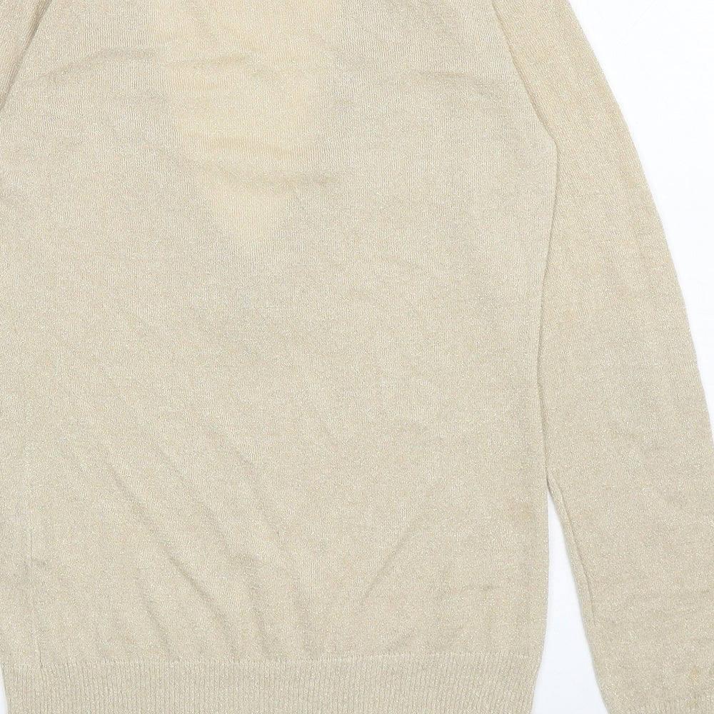 H&M Womens Gold V-Neck Viscose Pullover Jumper Size S