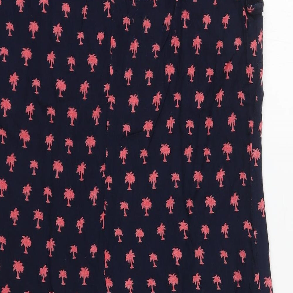 Zara Womens Blue Geometric Polyester A-Line Size S Round Neck Button - Pink Palm Trees