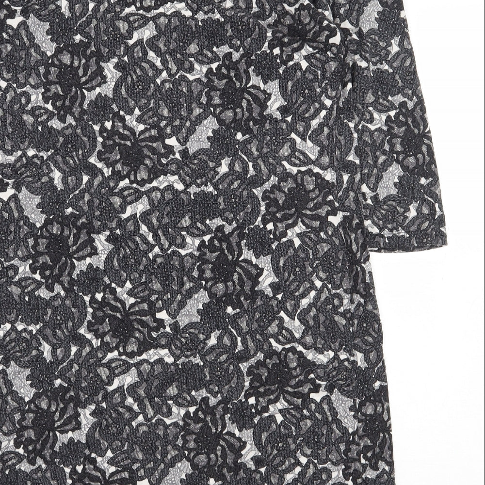 Marks & Spencer Womens Black Floral Viscose A-Line Size 14 Round Neck Pullover