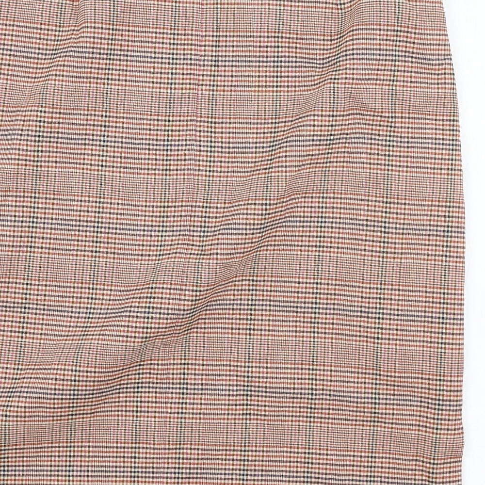 Marks & Spencer Womens Brown Plaid Viscose A-Line Skirt Size 18 Zip