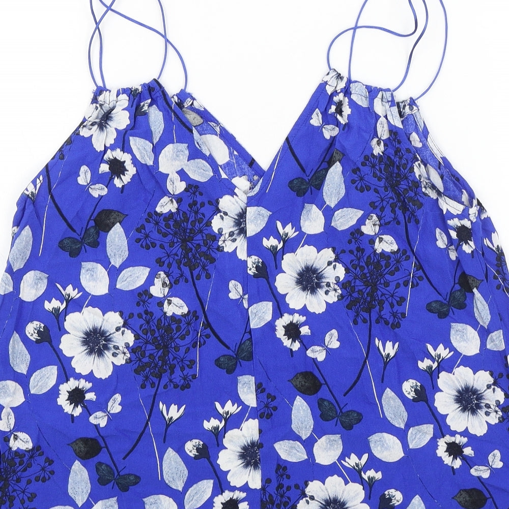MNG Womens Blue Floral Viscose Camisole Tank Size S V-Neck
