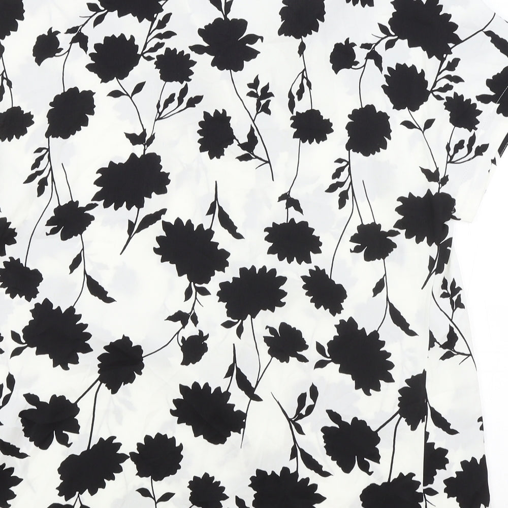 Marks & Spencer Womens White Floral Polyester Basic Blouse Size 8 V-Neck