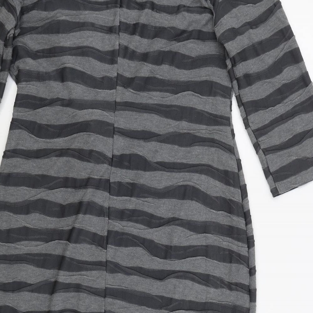 Per Una Womens Grey Striped Polyester Bodycon Size 14 Boat Neck Pullover