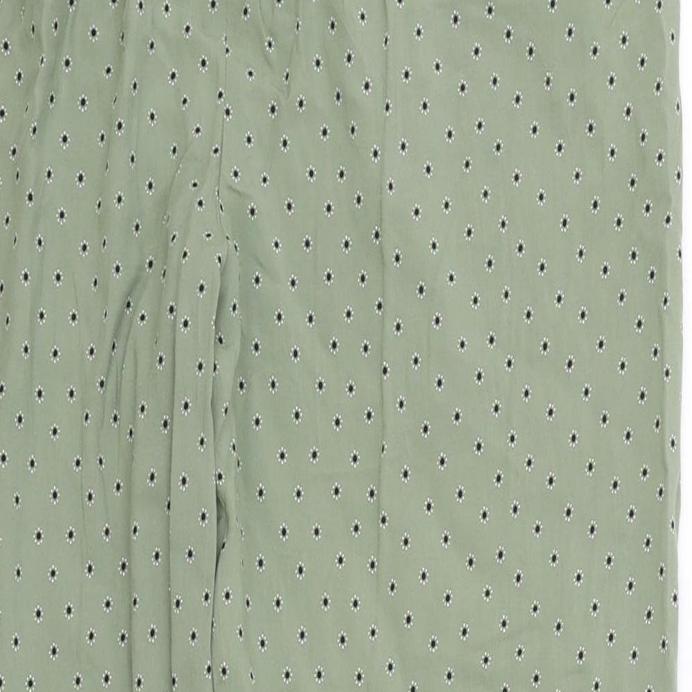 Marks and Spencer Womens Green Geometric Viscose Bloomer Trousers Size 12 L28 in Regular