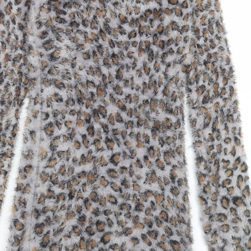VOULEY VOUS Womens Brown Animal Print Acrylic Jumper Dress Size S V-Neck Pullover