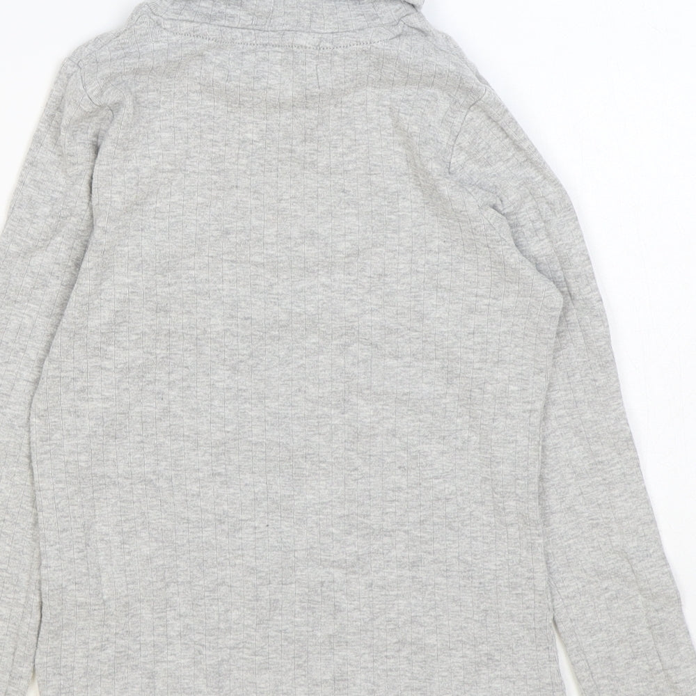 Marks & Spencer Girls Grey Roll Neck Cotton Pullover Jumper Size 8-9 Years Pullover