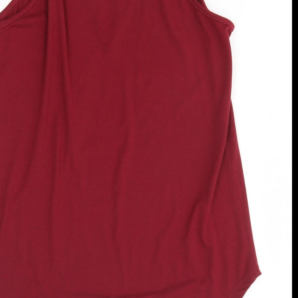 Preworn Womens Red Polyester Basic T-Shirt Size L Scoop Neck