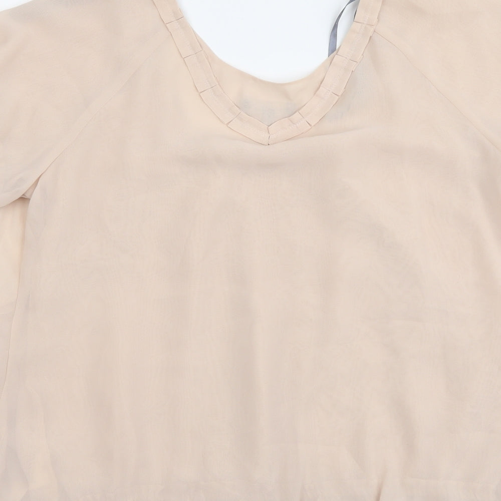 ET VOUS Womens Pink Polyester Basic Blouse Size 12 Scoop Neck
