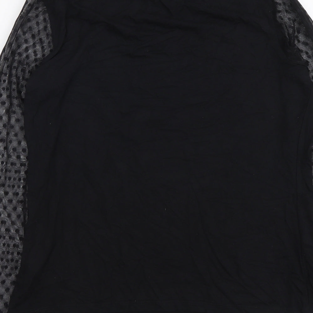 Marks & Spencer Womens Black Viscose Basic Blouse Size 12 Boat Neck - Mesh Sleeves