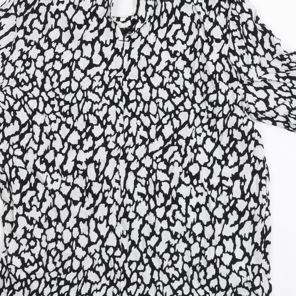 Marks & Spencer Womens Black Geometric Viscose Basic Blouse Size 6 Round Neck