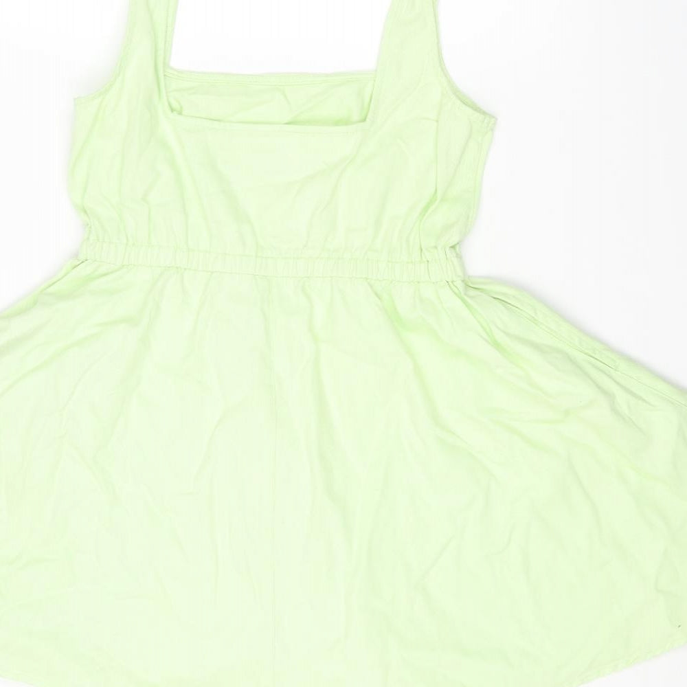 ASOS Womens Green Cotton Fit & Flare Size 10 Square Neck Pullover