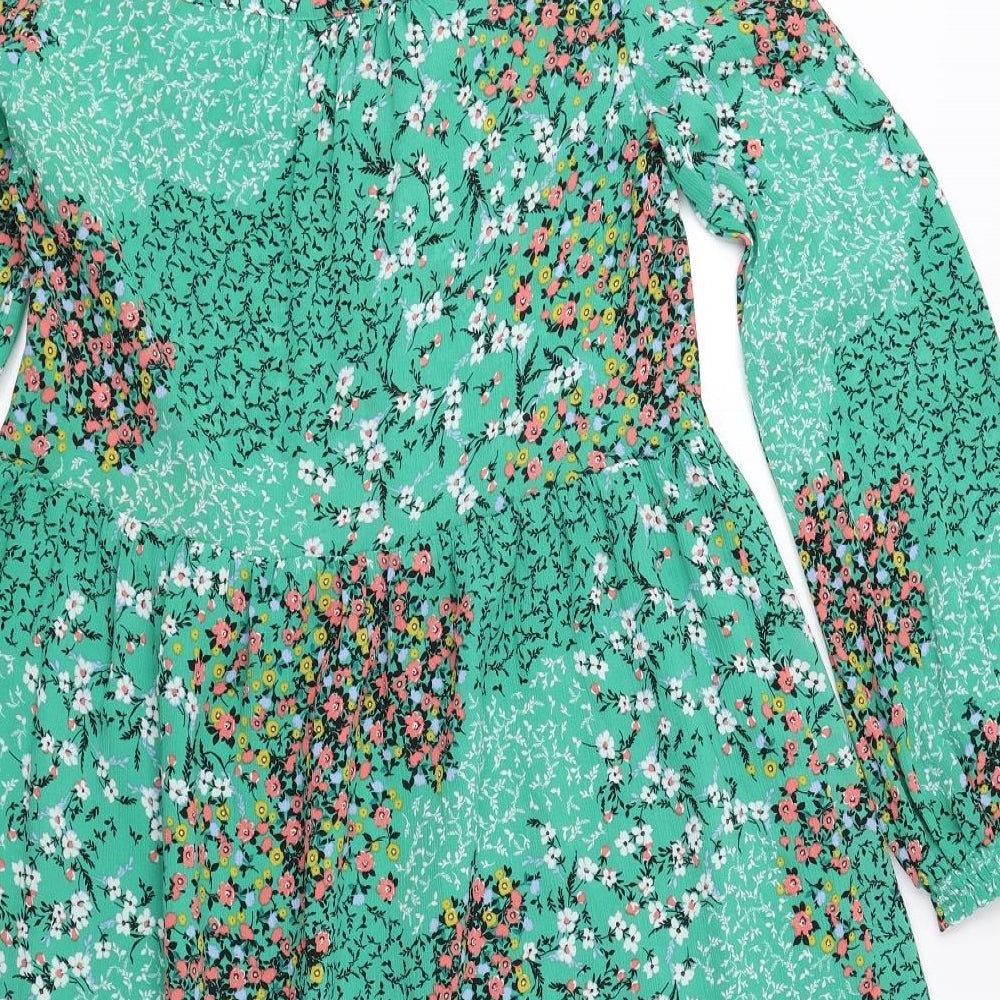Marks & Spencer Womens Green Floral Polyester A-Line Size 6 V-Neck Pullover