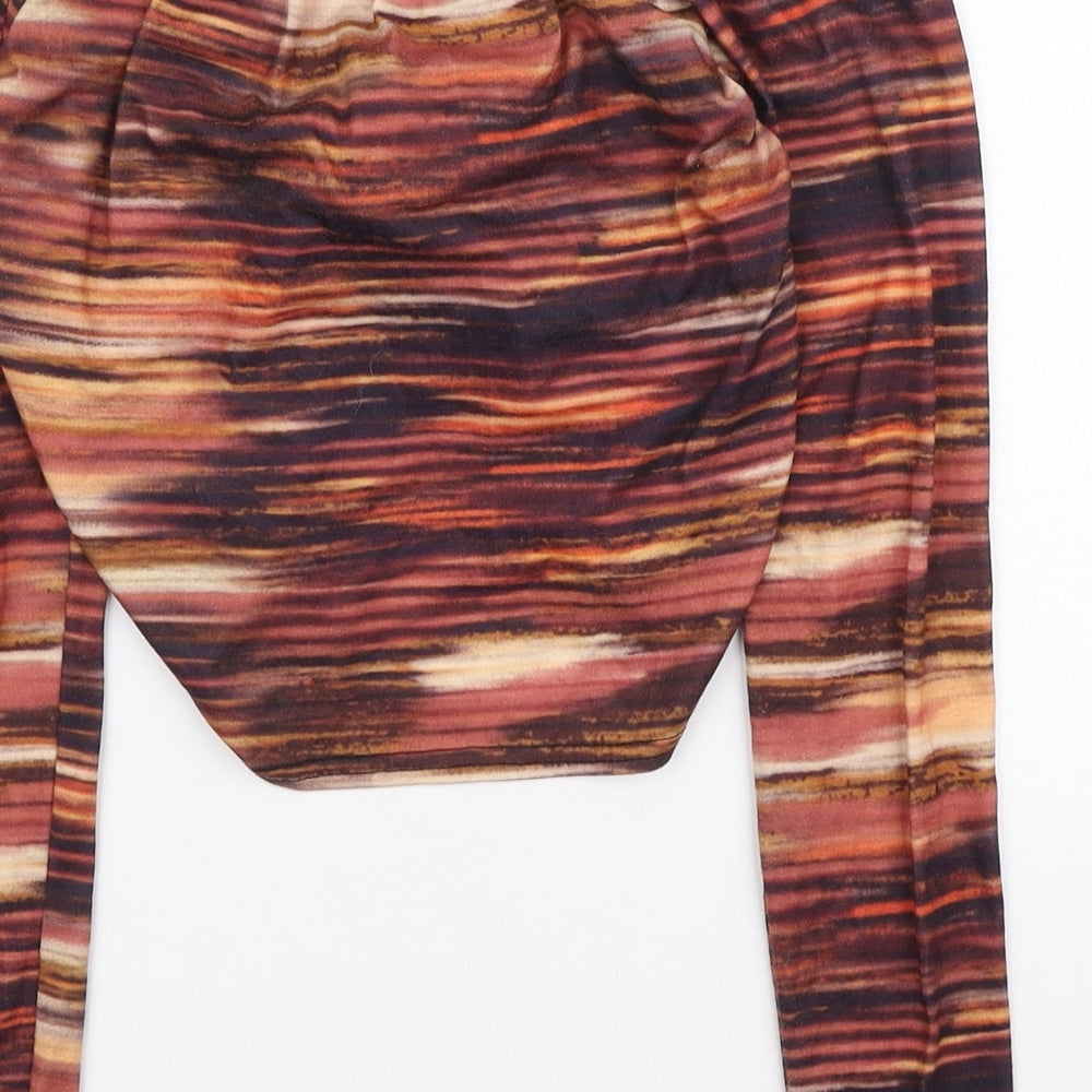 PRETTYLITTLETHING Womens Multicoloured Geometric Polyester Cropped Blouse Size 10 V-Neck - Ruched front
