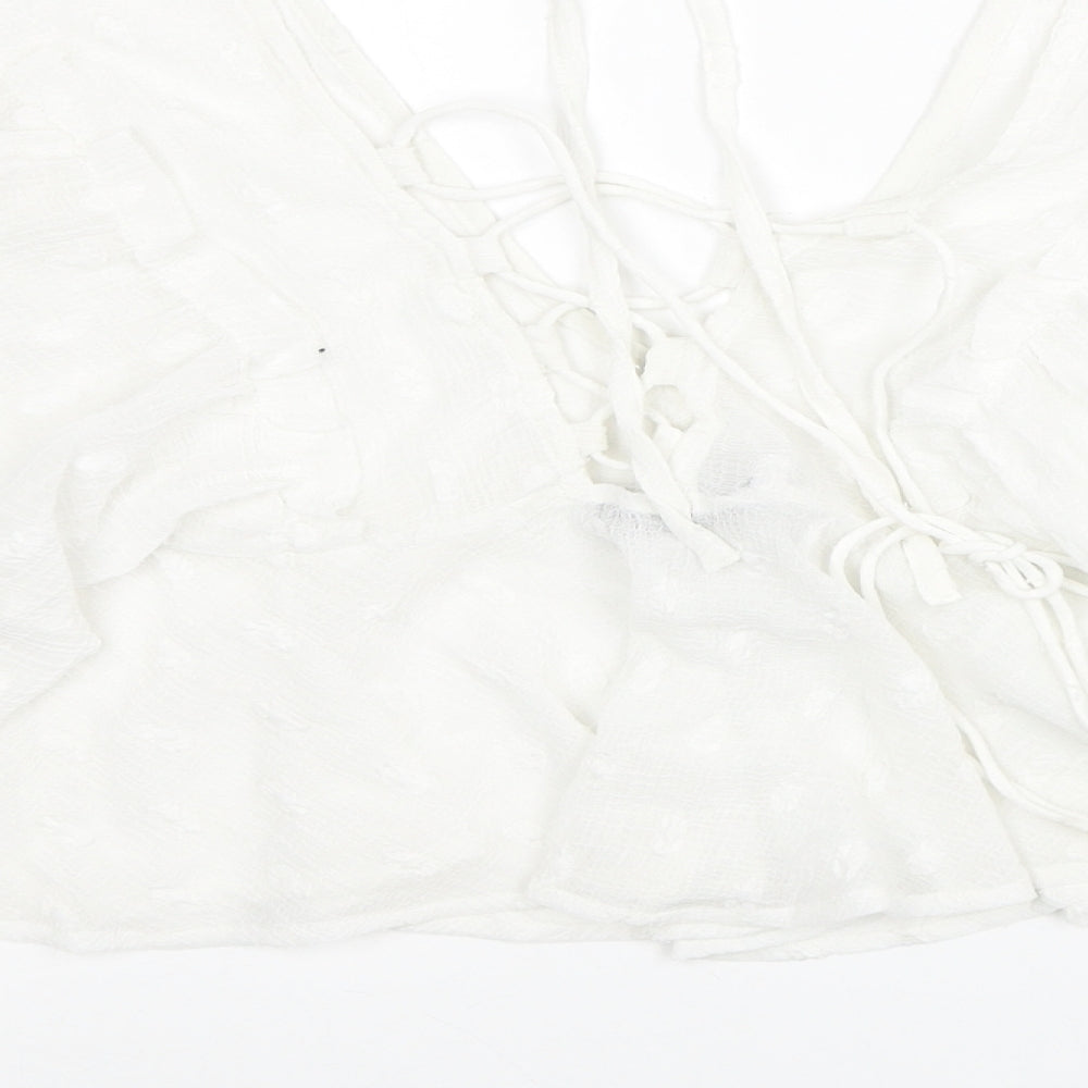 ASOS Womens White Geometric Polyester Basic Blouse Size 6 V-Neck