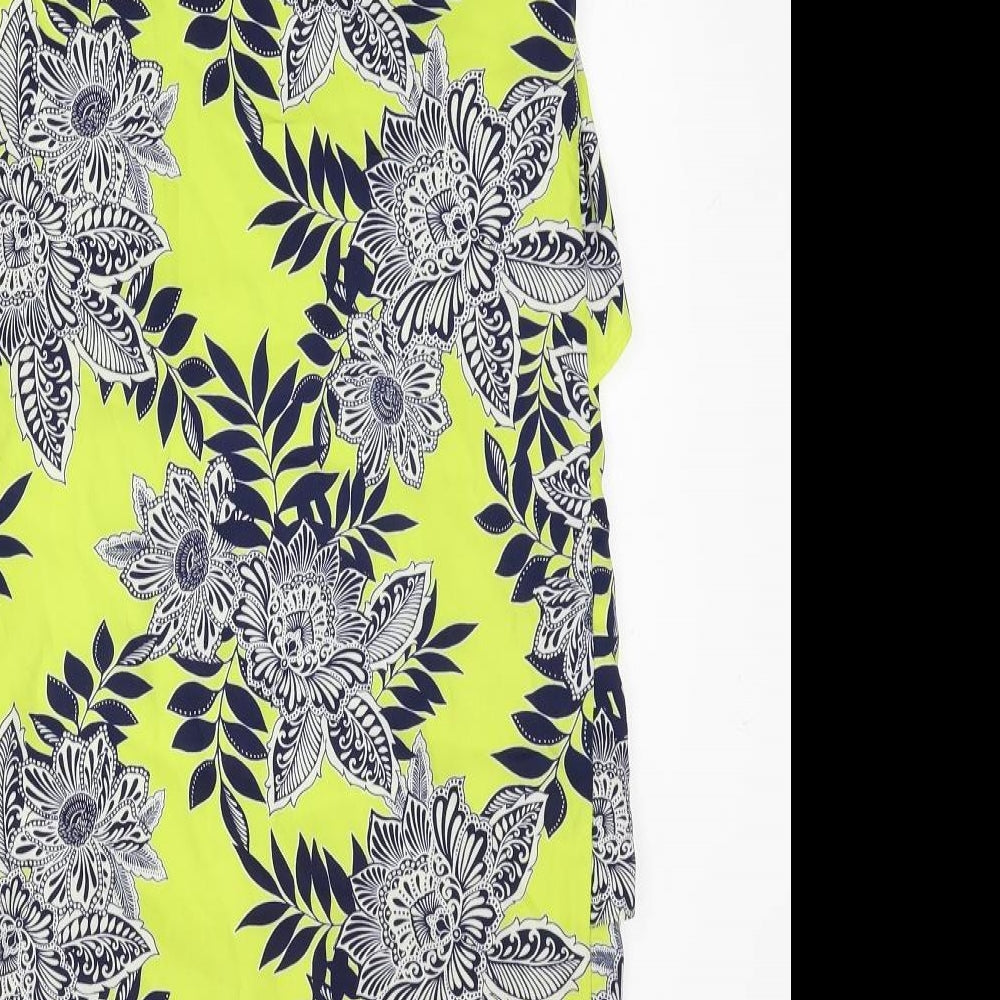 M&Co Womens Green Floral Polyester Sheath Size 8 Boat Neck Button