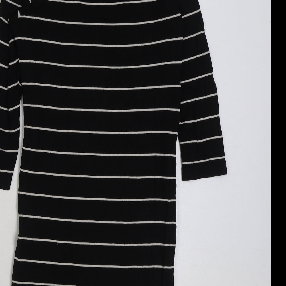 H&M Womens Black Striped Polyester A-Line Size XS Scoop Neck Pullover