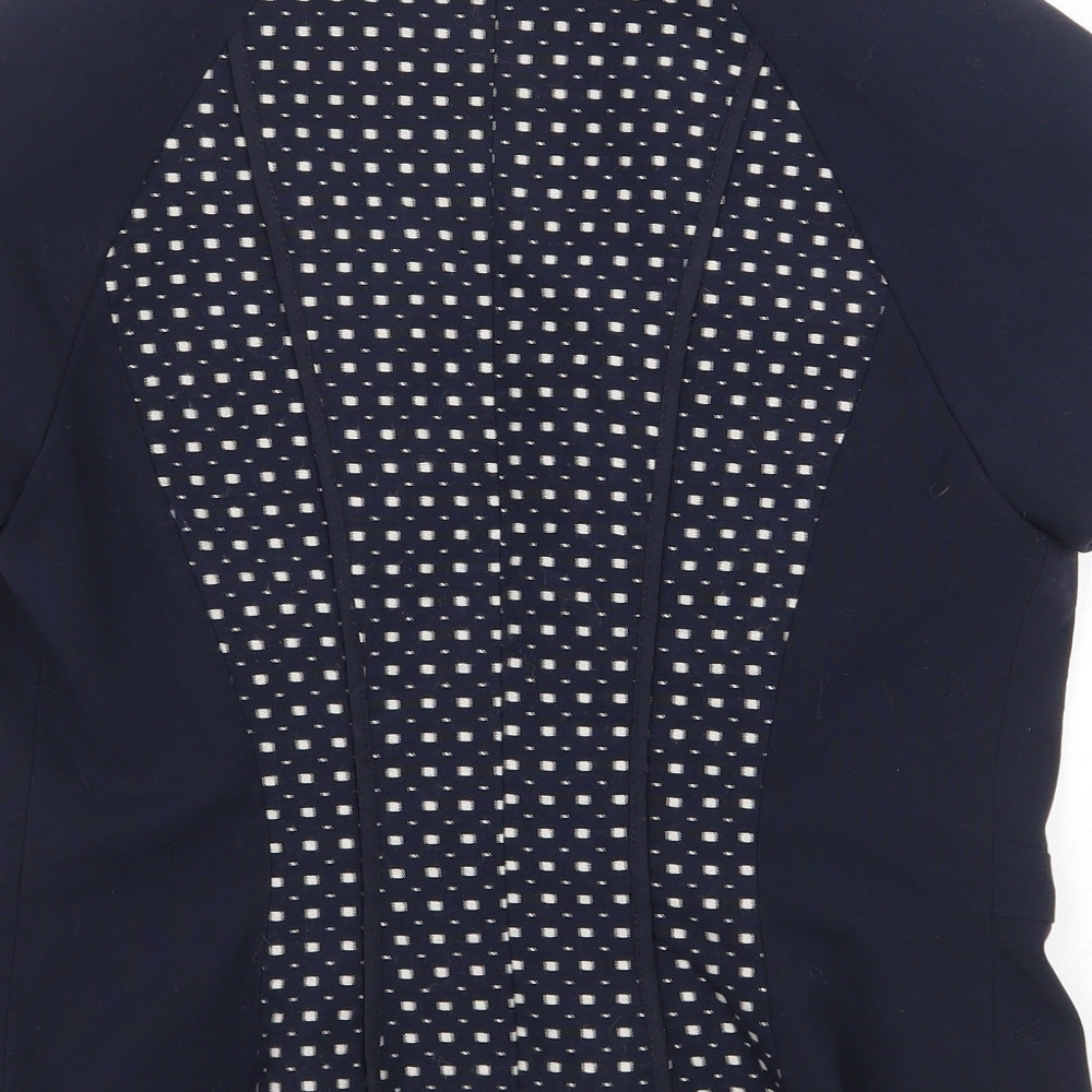 Marks & Spencer Womens Blue Geometric Jacket Blazer Size 8 Hook & Eye