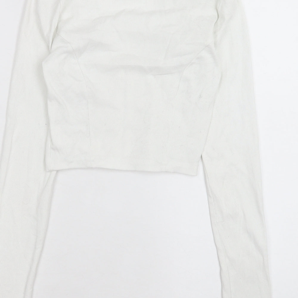 NAANAA Womens White Polyester Cropped T-Shirt Size 6 V-Neck