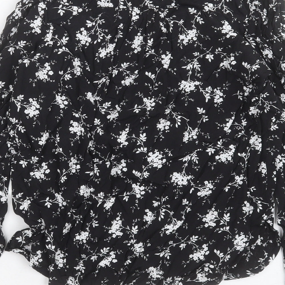 Per Una Womens Black Floral Viscose Basic Blouse Size 6 V-Neck