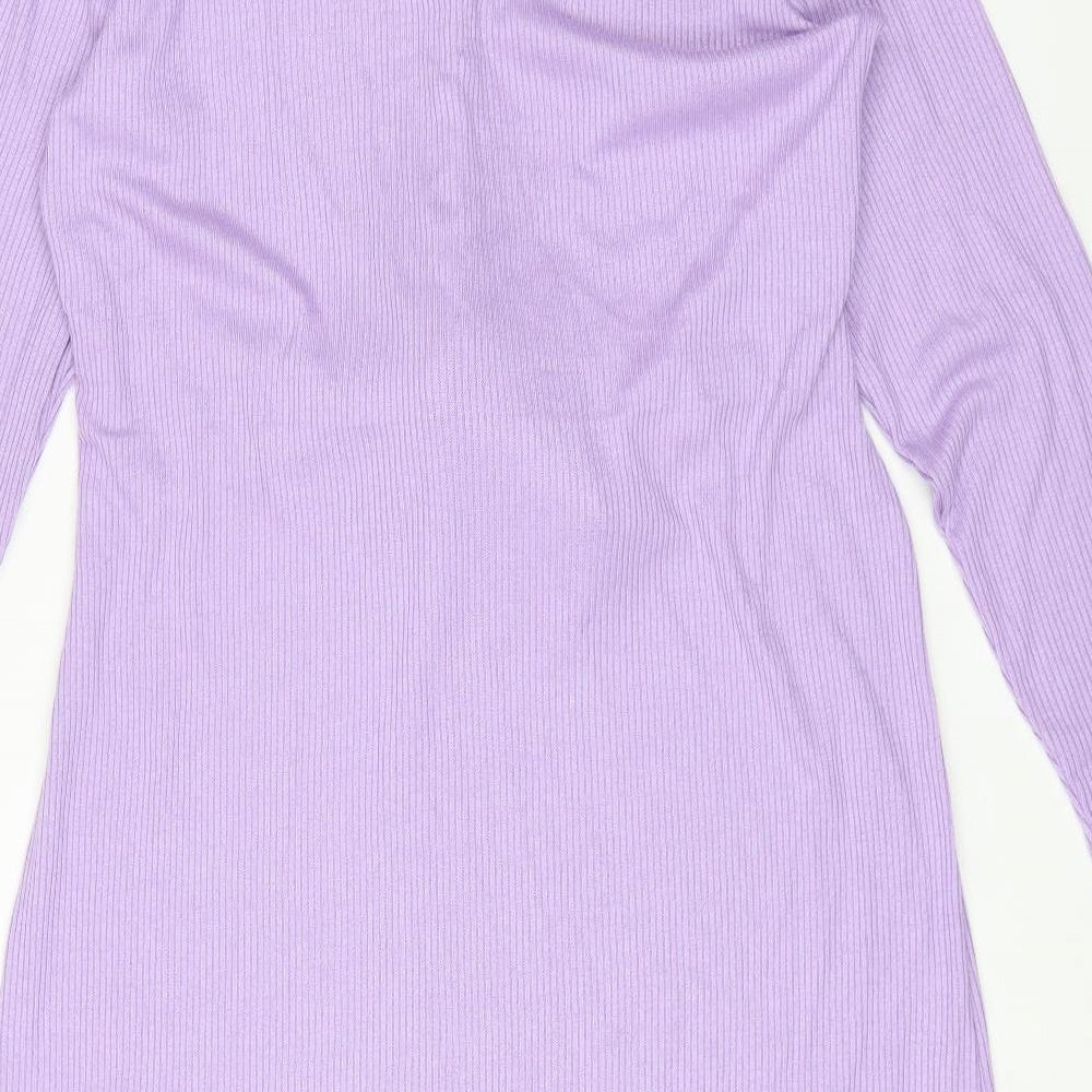 Marks and Spencer Womens Purple Viscose Shirt Dress Size 16 Collared Tie - Ribbed