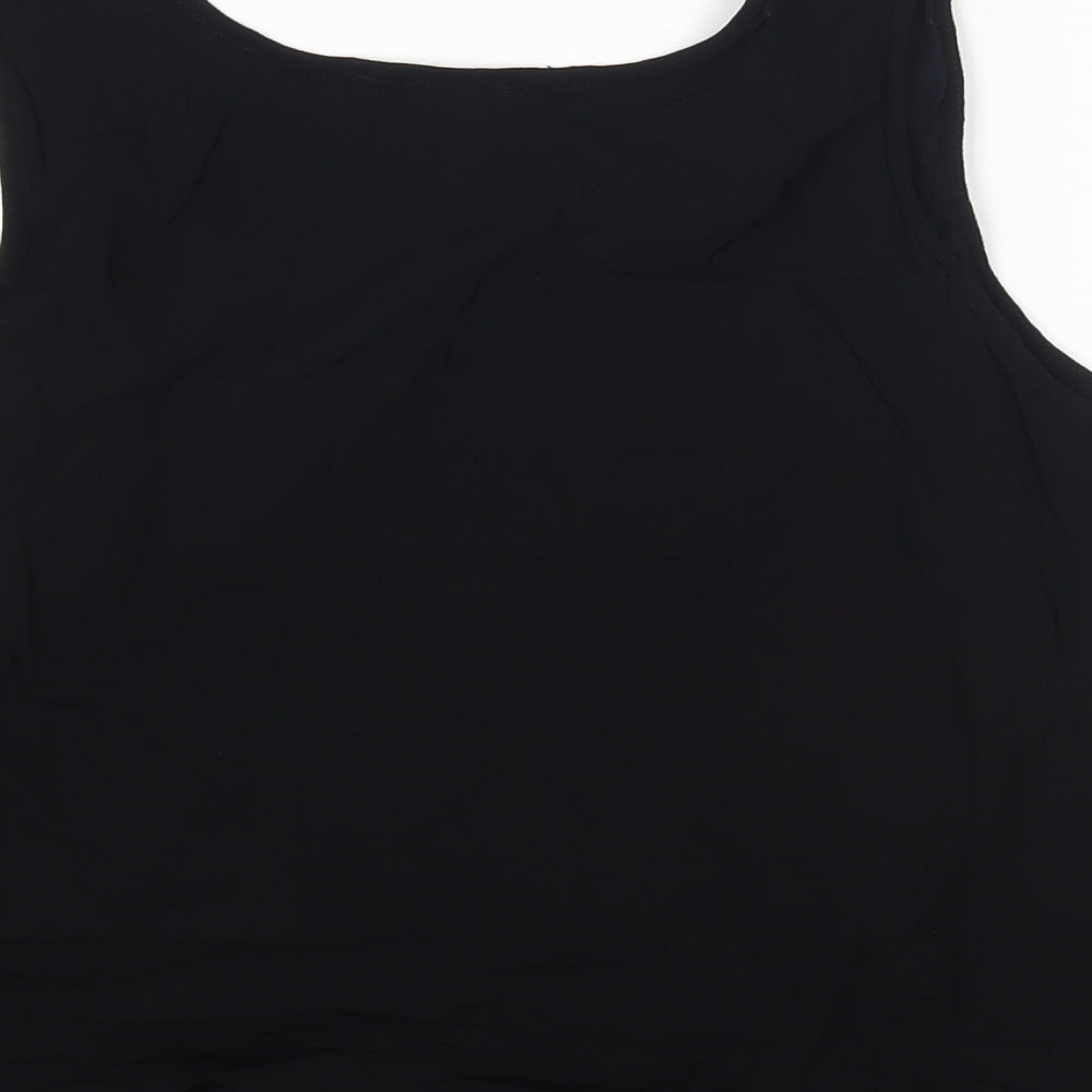 Adini Womens Black Viscose Basic Tank Size L Round Neck
