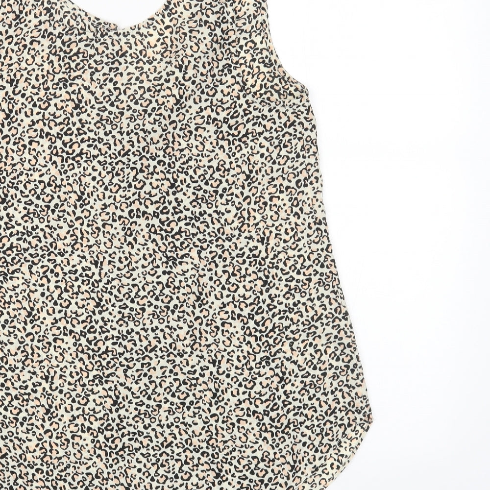 Oasis Womens Beige Animal Print Polyester Basic Blouse Size 10 Round Neck - Leopard Print