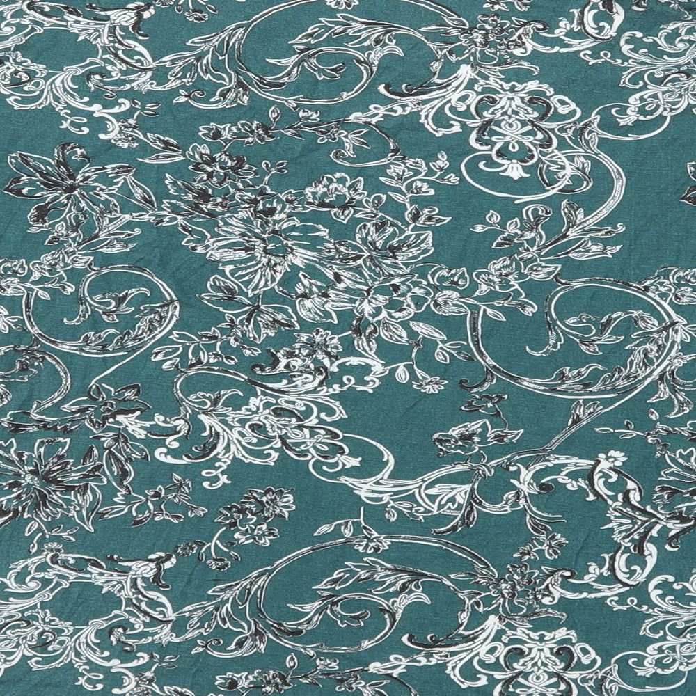 NEXT Womens Green Floral Viscose Basic T-Shirt Size 6 Boat Neck - Mesh Neck Detail