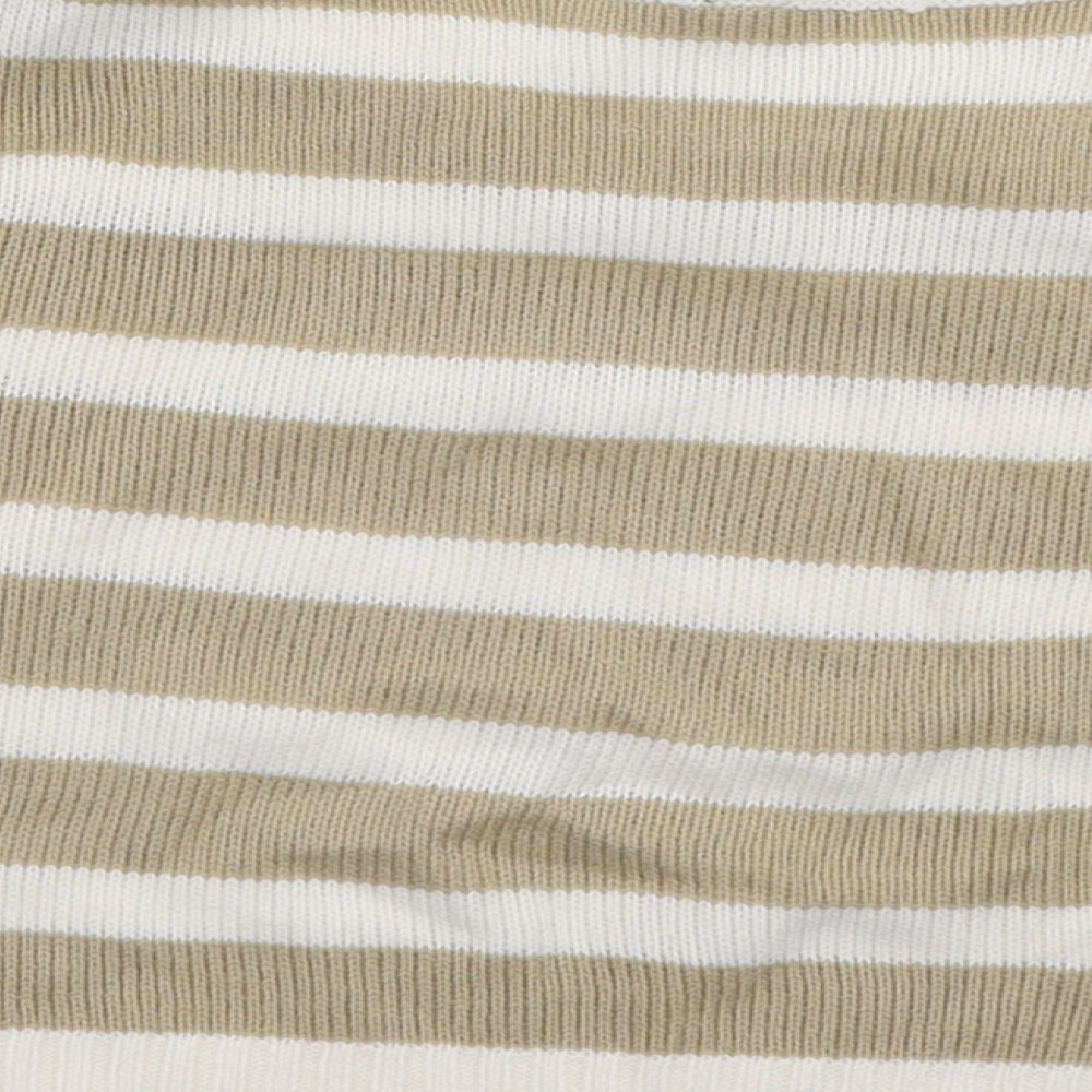 H&M Womens Beige Striped Acrylic Basic T-Shirt Size S Round Neck